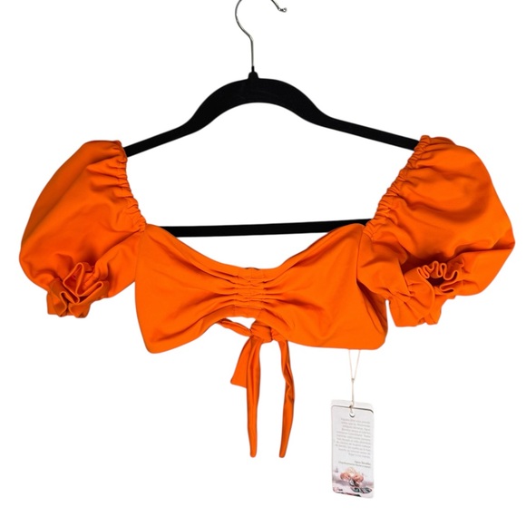 Agua Bendita Orange Puff Sleeve Crop Top sz S - Picture 2 of 9